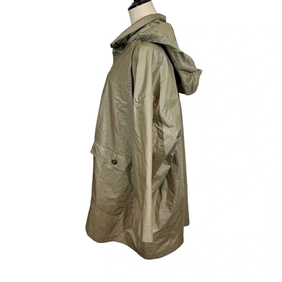 Eskandar Swing Coat Waxed Rain Jacket Detachable Hood Olive Green Sz:1/Small - Picture 6 of 8